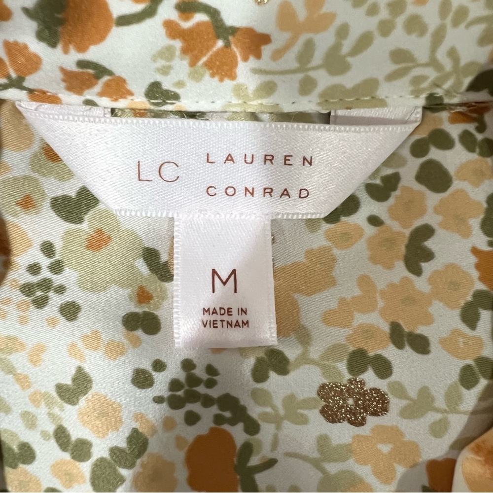 LC Lauren Conrad Floral Button Down Tie Waist Blouse Size M - Picture 6 of 11